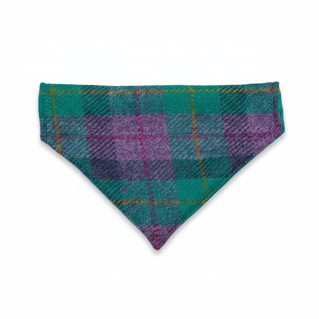 Teal and lilac Harris Tweed dog bandana