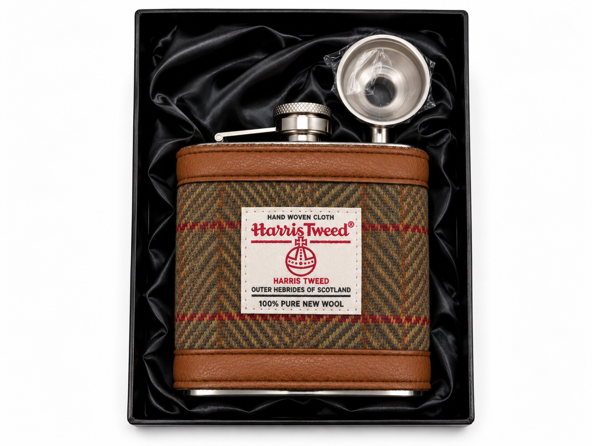 totally traditional harris tweed hip flask