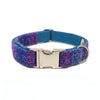Turquoise & Amethyst Check Harris Tweed Dog collar