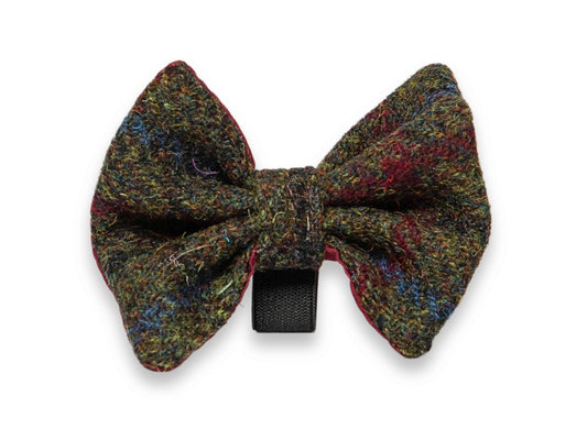 Winter woodland check Harris Tweed dog bow tie – handmade and rustic style