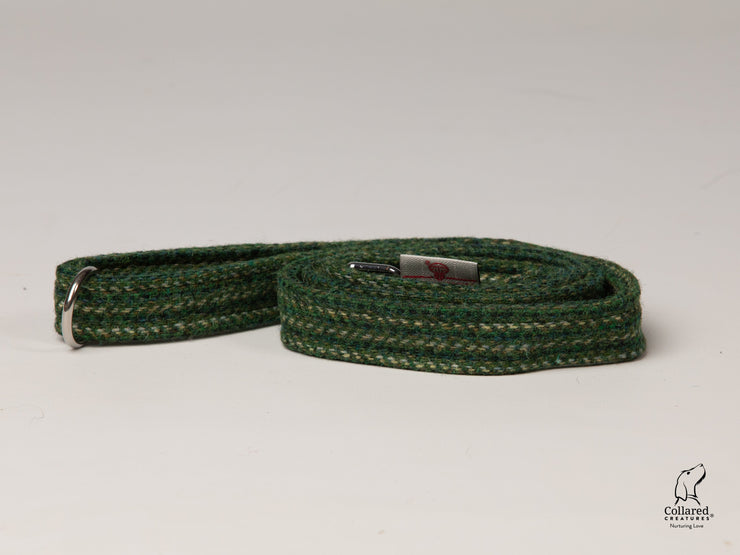 Collared Creatures Dashes of Green Harris Tweed Dog Lead
