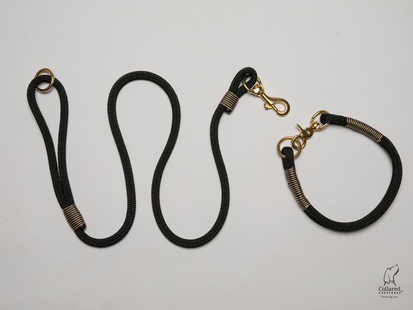 Rope Dog Collar,Black with whipping Collared Creatures Collared