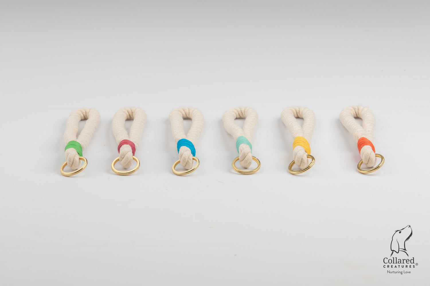 Rope key-rings with 6 different colour whipping options made by Collared Creatures