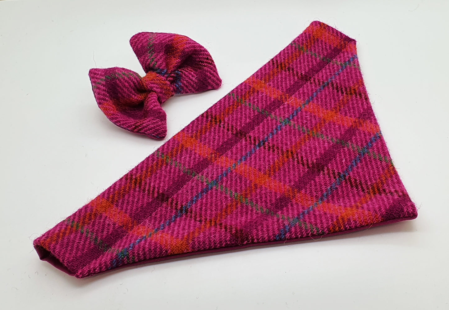 Cerise Check Luxury Harris Tweed Dog Collar
