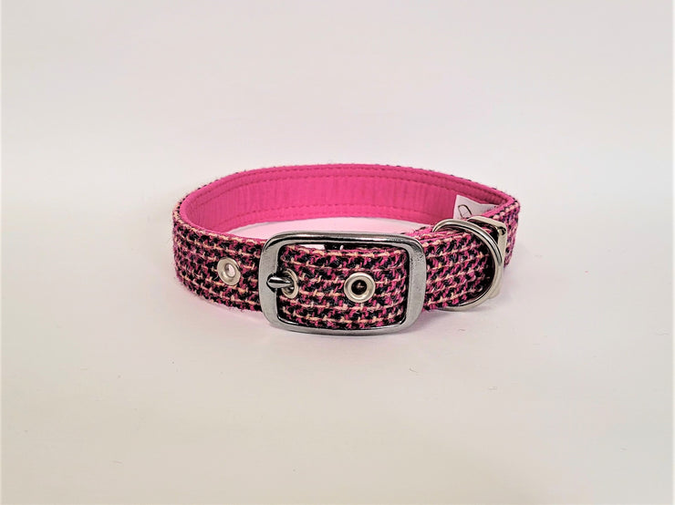 Pink Paradise-Buckle Fastening Luxury Harris Tweed Dog Collar/collared creatures