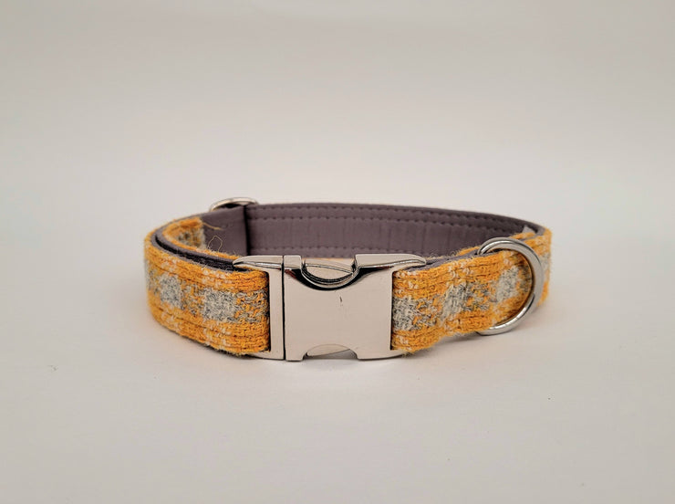 Collared Creatures Sunflower Check Harris Tweed Luxury Dog Collar