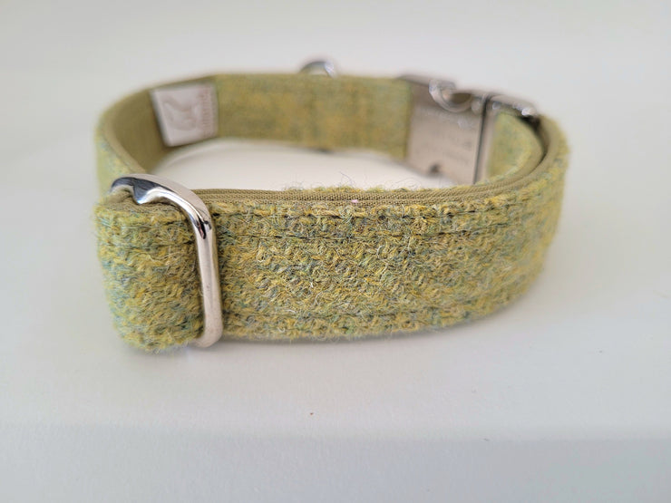 Collared Creatures Pear Green Luxury Harris Tweed Dog Collar