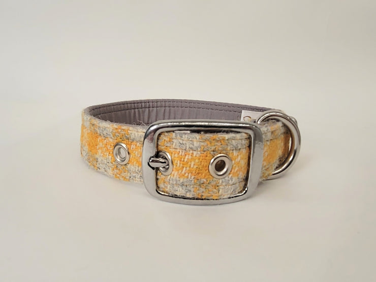 Sunflower Check-Buckle Fastening Luxury Harris Tweed Dog Collar/collared creatures