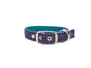 Magenta, Violet & Teal Houndstooth -Buckle Fastening Luxury Harris Tweed Dog Collar