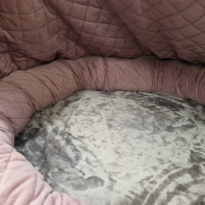 Large Dusky Pink Quilted Velour Deluxe Comfort Cocoon Dog Bed 30% OFF