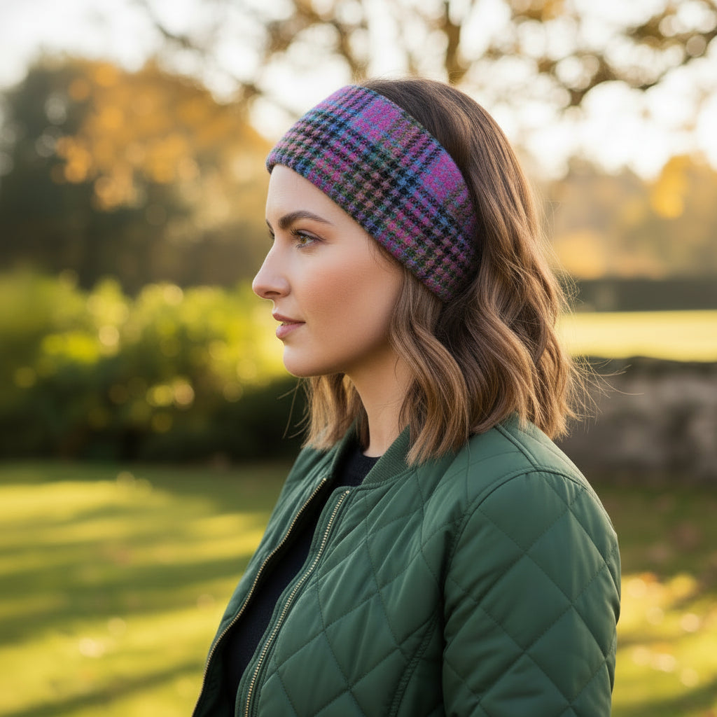 Kaleidoscope Houndstooth check Ladies Harris Tweed Headband