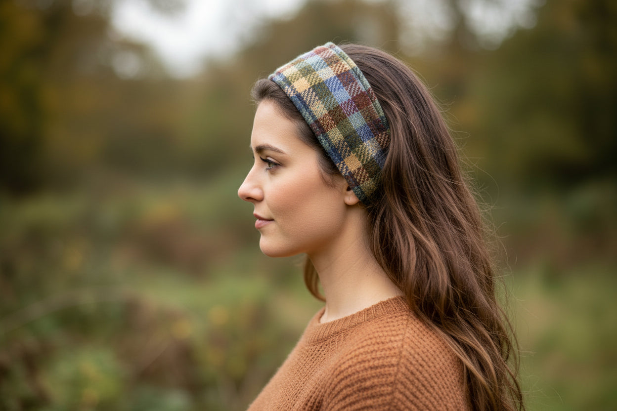 Moorland Country Check  Ladies Harris Tweed Headband/collared creatures
