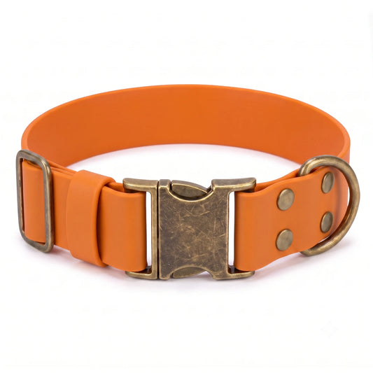 38 mm wide biothane dog collar with quick release clasp for large breeds on white background burnt orange