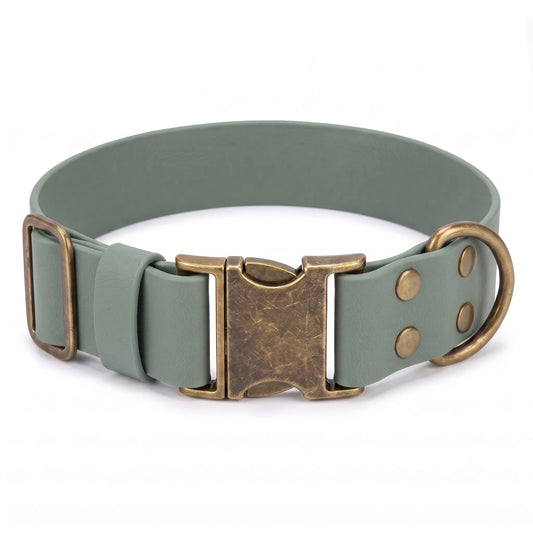 38 mm wide biothane dog collar with quick release clasp for large breeds on white background country green