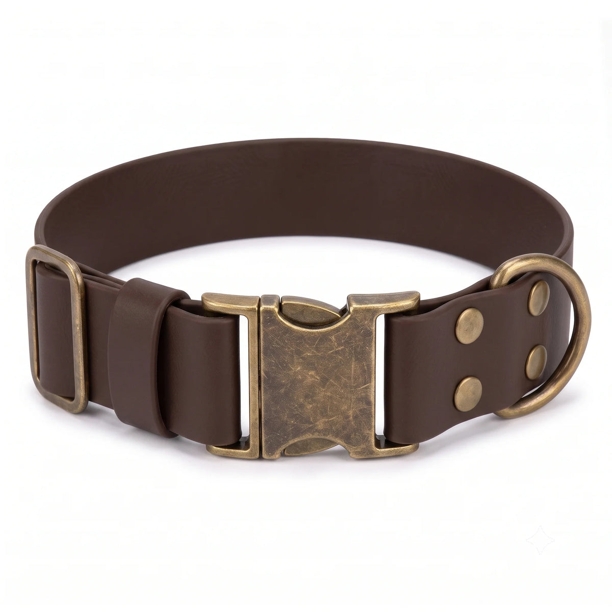 38 mm wide biothane dog collar with quick release clasp for large breeds on white background dark brown