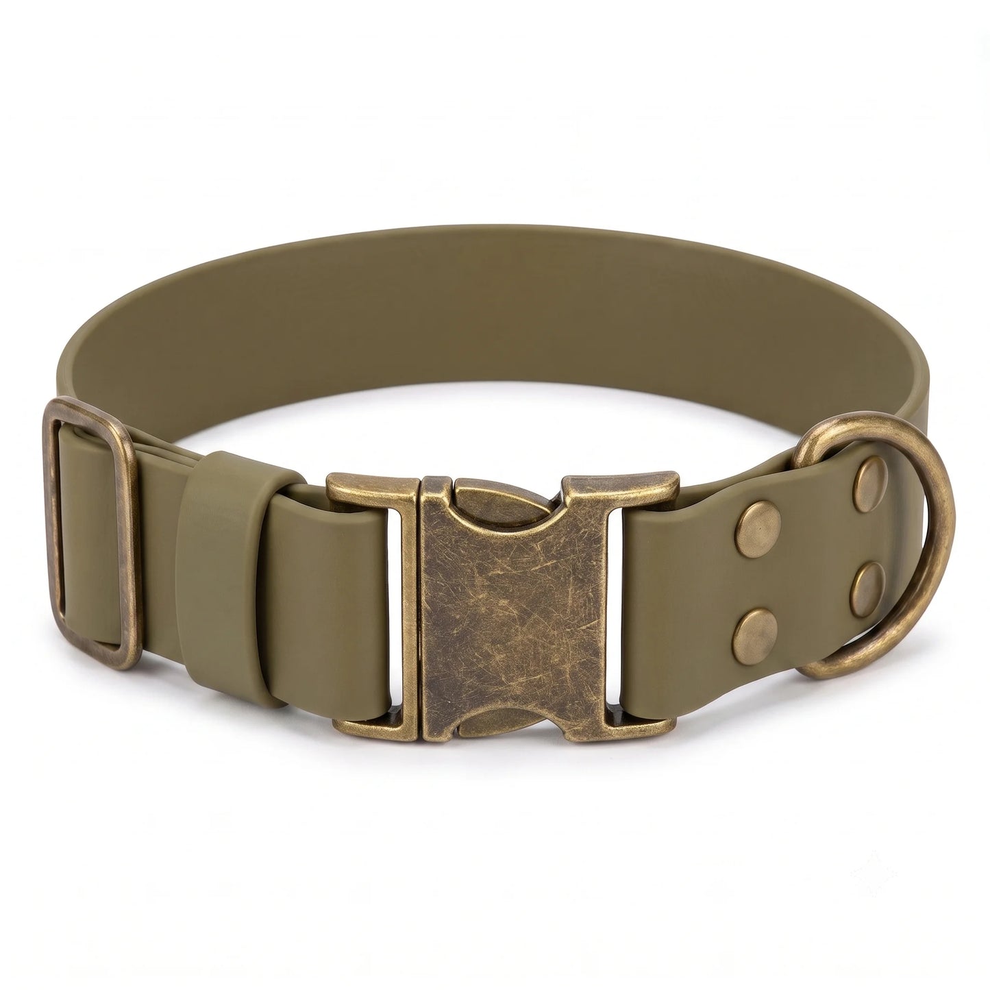 38 mm wide biothane dog collar with quick release clasp for large breeds on white background olive green