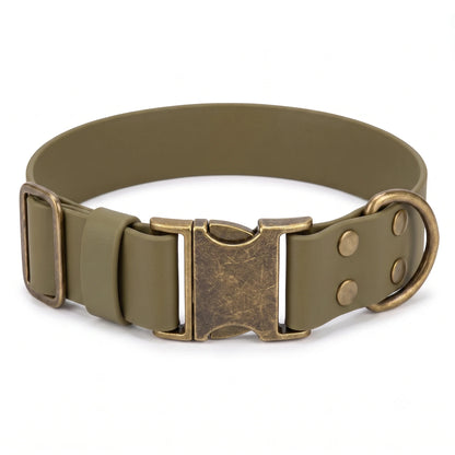 38 mm wide biothane dog collar with quick release clasp for large breeds on white background olive green