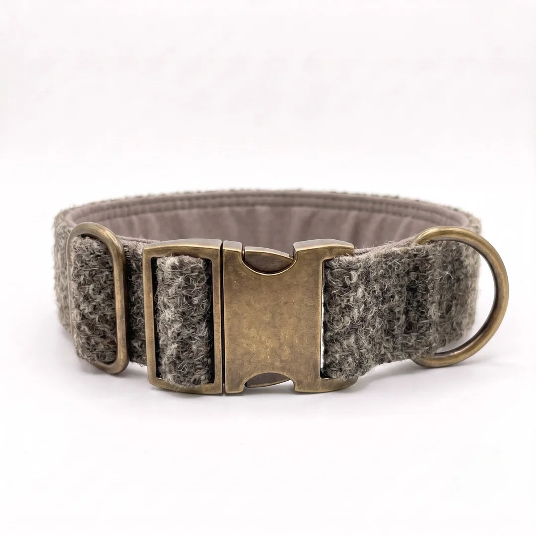 Extra Wide 38mm - Stone Check Harris Tweed Dog Collar