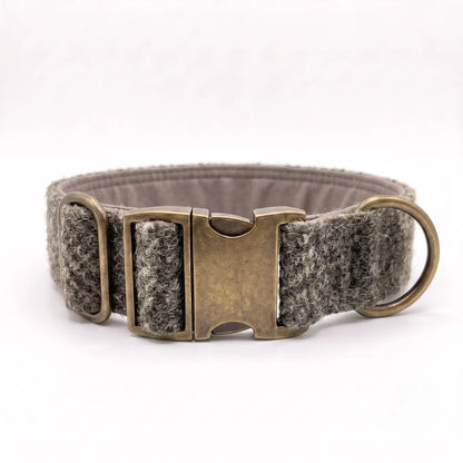 Extra Wide 38mm - Stone Check Harris Tweed Dog Collar
