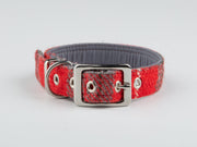 Red & Grey Check-Buckle Fastening Luxury Harris Tweed Dog Collar/collared creatures