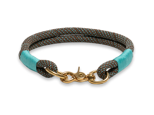 Turquoise rope dog collar, handmade 8 mm weatherproof PPM, lightweight, brass hardware, custom whipping, pet accessory