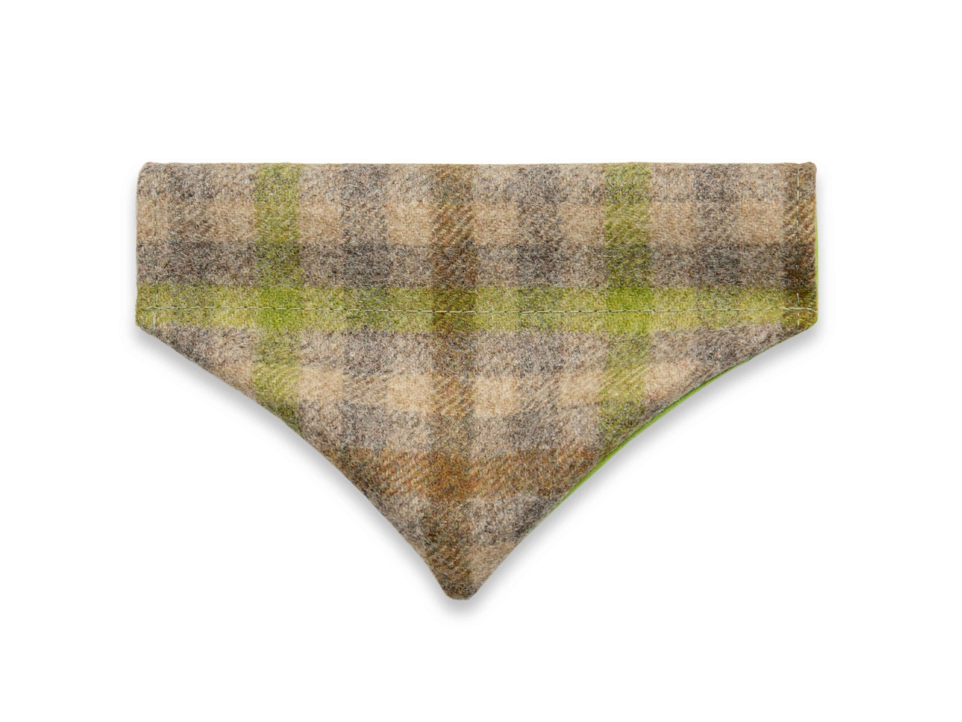 Lichen green abraham moon wool dog bandana with collar slide-on design