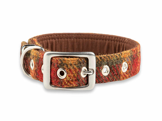 Autumnal Check Luxury Harris Tweed Dog Collar by Collared Creatures - Unique Designer UK Handmade Tweed Dog Collar with Buckle, Durable & Stylish, Available in S/M/L/X