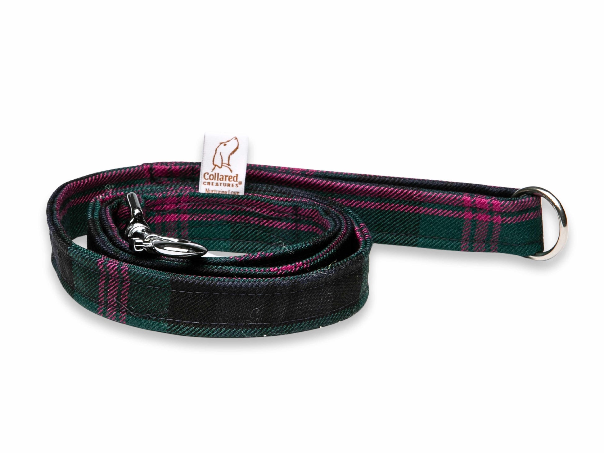 Collared Creatures Baird Modern Tartan Luxury Dog Lead. Contemporary Harris Tweed Design, Hand Made in the UK. Stylish & Durable.