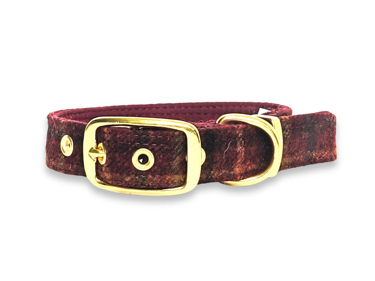 Balmoral Claret Luxury Abraham Moon Dog Collar by Collared Creatures - Bespoke Dog Collar, Distinctive Abraham Moon Fabric, Tough yet Stylish, Available in Multiple Sizes