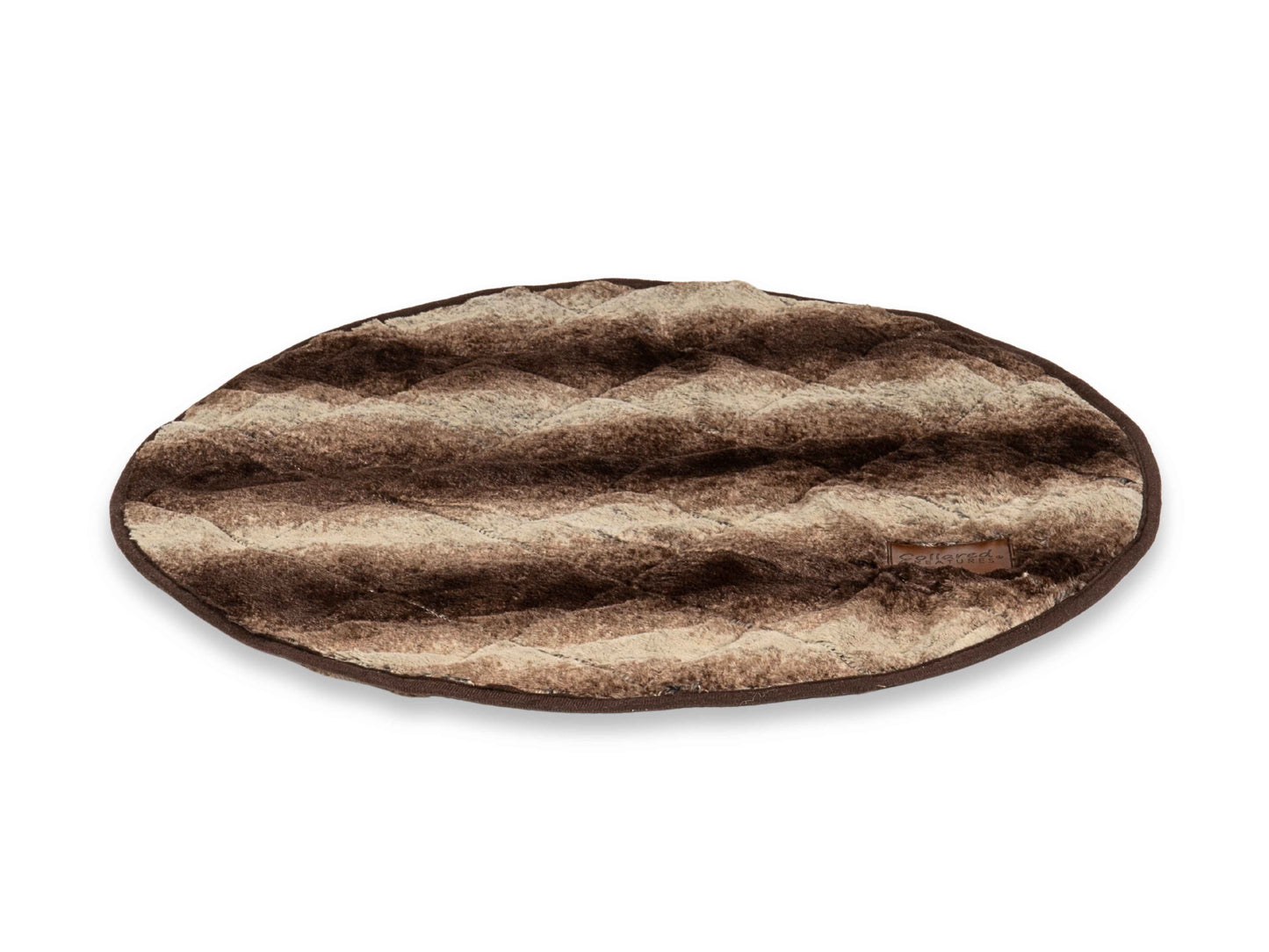Removable reversible faux fur cushion insert from the Beige Deluxe Cocoon Dog Bed by Collared Creatures