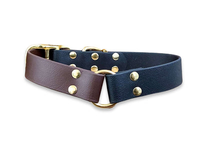 two tone black and brown waterproof dog collar back view