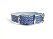 Blue Herringbone Tweed Printed Waterproof Biothane Dog Collar