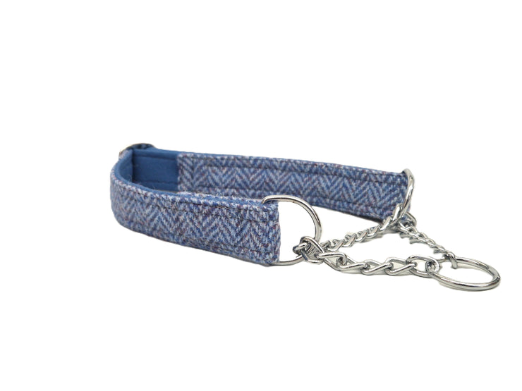 Blue Herringbone - Martingale / Half Choke Luxury Dog Collar