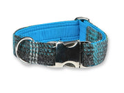 Blue & Grey Check Luxury Harris Tweed Dog Collar by Collared Creatures - Luxury Handmade Harris Tweed Dog Collar, Durable & Stylish, Available in Multiple Sizes

