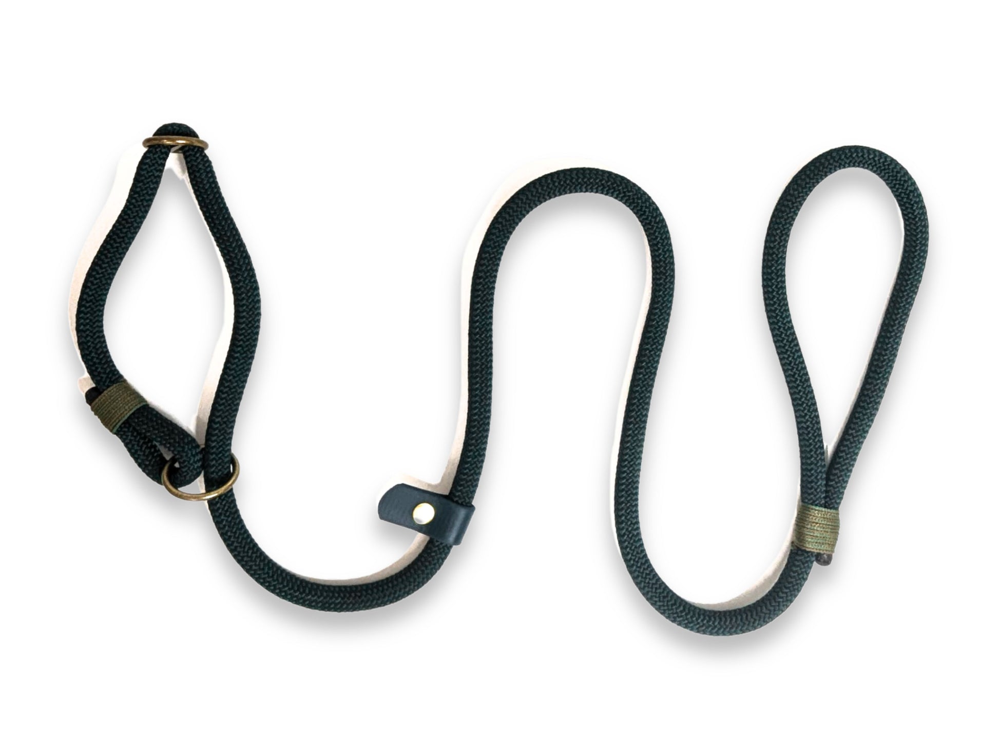 Bottle Green Handmade Rope Slip or Clip Dog Lead. Mae by Collared Creatures in the UK. Bespoke Customisable Green Dog Leash. Stylish & Durable.