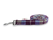 Burgundy and Blue Check Luxury Harris Tweed Dog Lead by Collared Creatures. Trendy Harris Dog Lead Hand Made in the UK. Machine Washable. Unique High Quality Dog Lead.