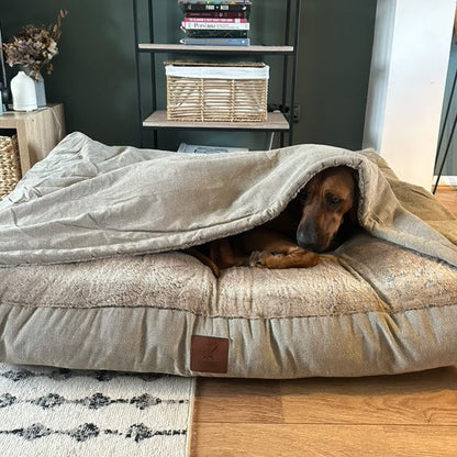 Beige Luxury Dog Snuggle Bed - Snuggle Sack/collaredcreatures