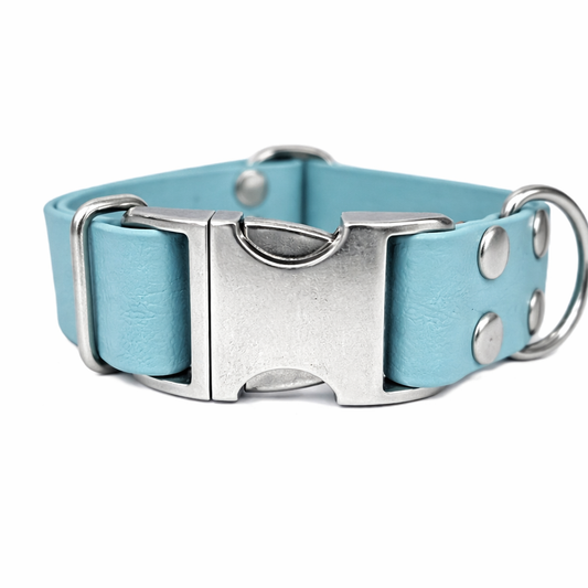Duck Egg Blue Waterproof Biothane Metal Clasp Dog Collar