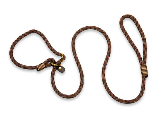 Collared Creatures, Chocolate Brown Handmade Rope Slip or Clip Dog Lead. Handmade in the UK. Stylish, Strong and Durable Rope Leash with Bespoke Options to Customise.