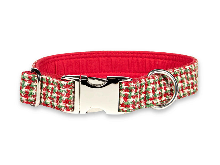 Christmas Houndstooth Harris Tweed Dog Collar by Collared Creatures - Luxury Handmade Harris Tweed Dog Collar, Durable & Stylish, Available in Multiple Sizes
