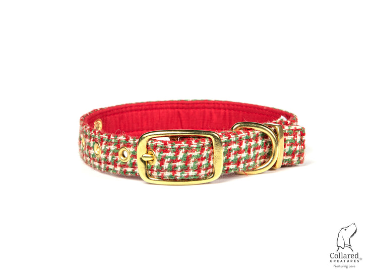 Christmas Houndstooth Harris Tweed Dog Collar
