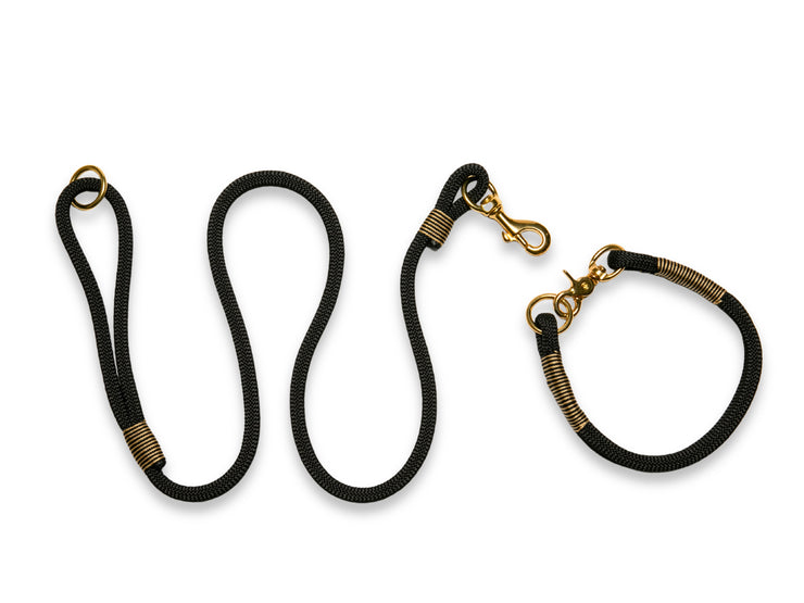 Black Handmade Rope Dog Collar with Whipping. Bespoke Luxury Rope Dog Collar and Leash Made in the UK.