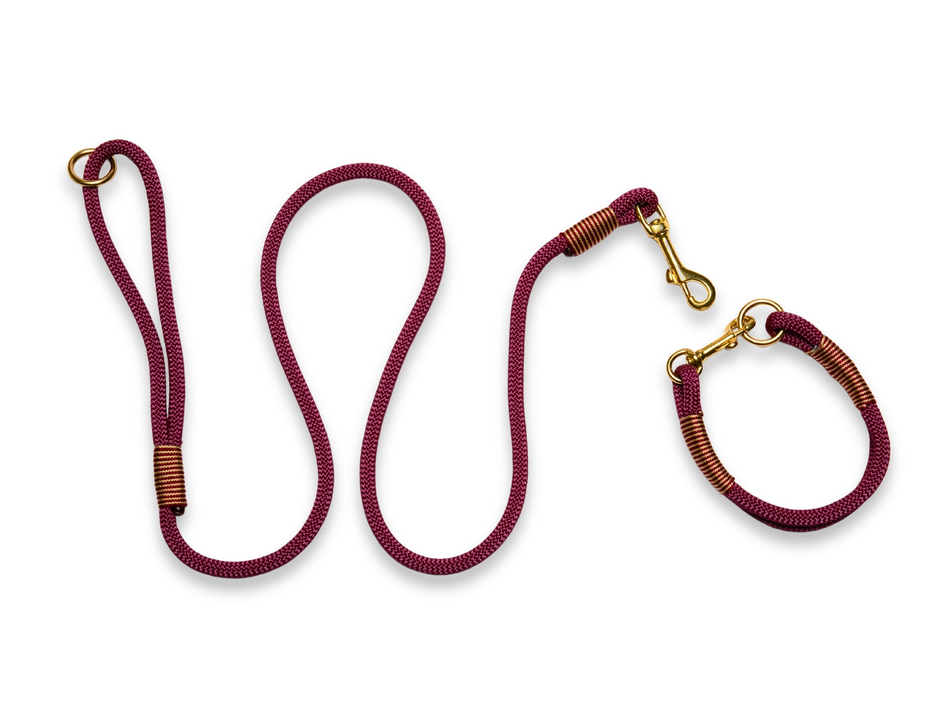Collared Creatures Bordeaux Handmade Rope Dog Collar with Whipping. Designer Bordeaux Red Rope Dog Collar with Matching Rope Dog Leash. Bespoke and Handmade in the UK.