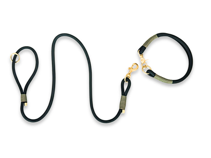 Bottle Green Handmade Rope Dog Collar with Whipping by Collared Creatures UK. Bespoke Luxury Green Dog Leash with Matching Collar.