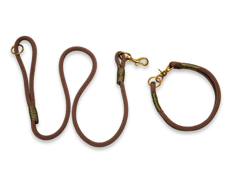 Collared Creatures Chocolate Brown Handmade Rope Dog Collar with Whipping. Luxury Brown Rope Dog Collar Handmade in the UK with Matching Rope Dog Leash. Stylish & Durable.