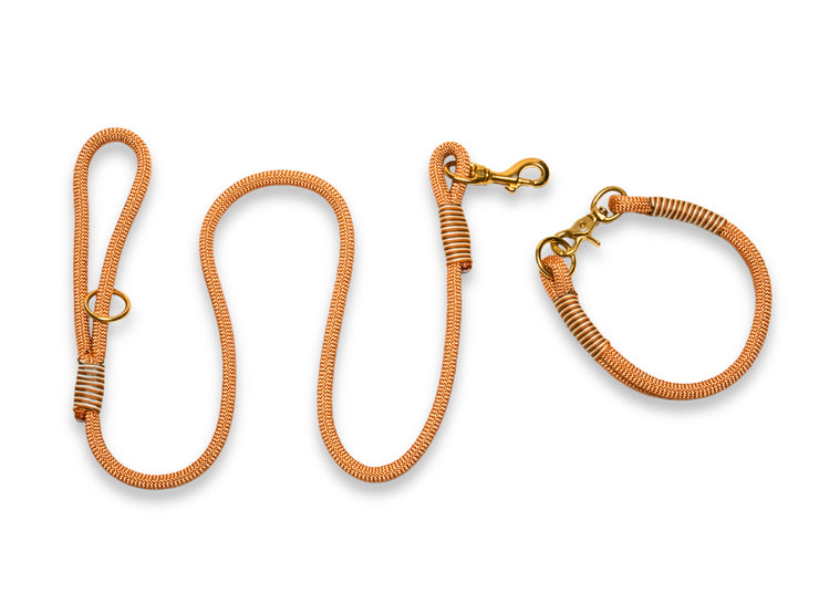 Golden Copper Handmade Rope Dog Collar with Whipping. Luxury Designer Rope Dog Collar Handmade  in the UK. Matching Rope Dog Leash Aailable.