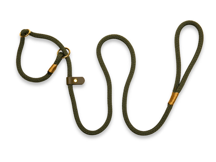 Handmade Rope Slip or Clip Dog Lead Army Green by Collared Creatures. Bespoke, Luxury Green Rope Dog Leash.