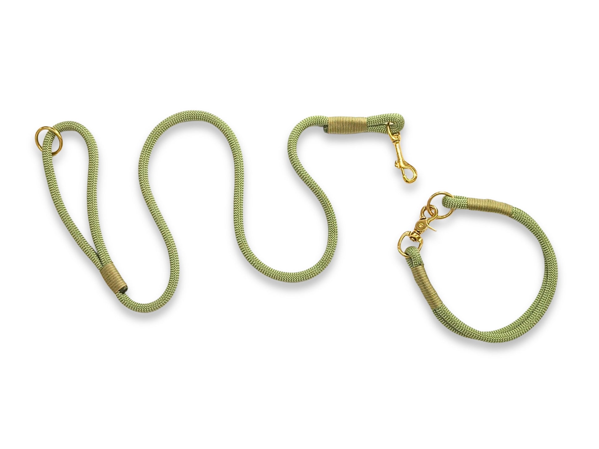 Holy Guacamole Handmade Rope Dog Collar with Whipping. Made in the UK by Collared Creatures Luxury Green Rope Dog Collar with Matching Dog Leash.