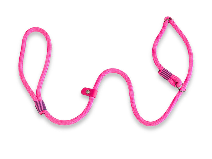 Neon Pink Handmade Rope Slip or Clip Dog Lead. Handmade in the UK by Collared Creatures. Vibrant Neon Pink Colour Dog Leash with Customisable Colour Options Available.