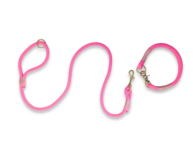 Neon Pink Rope Dog Collar with Whipping. Handmade by Collared Creatures in the UK. Vibrant Pink Rope Dog Collar with Matching Leash.